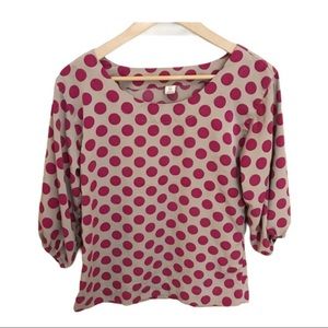 OLD NAVY | Grey & maroon polka-dot top; three-quarter sleeves with elastic cuffs